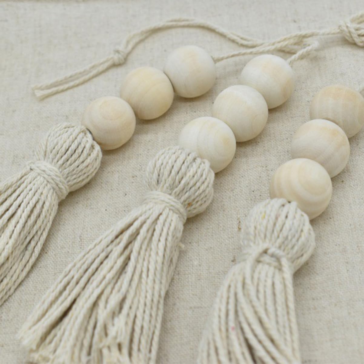 2pieza Borlas De Algodón Cuentas De Madera Para Colgar Decoración Borlas Hechas Mano Cuerda Natural Decoración Para Manija De Armario
