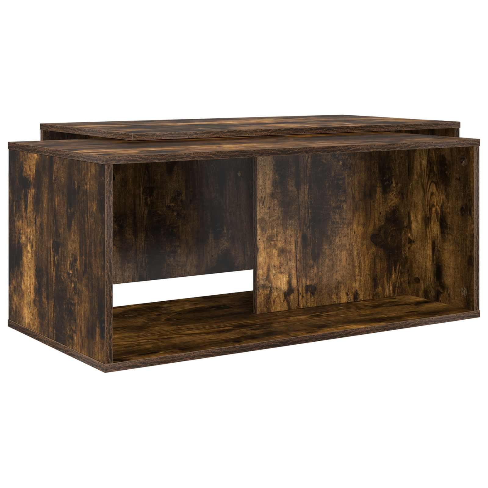 Set di 2 tavolini rettangolari in legno di rovere affumicato | Set di tavolini flessibili per il soggiorno con superficie facile da pulire e dal design minimalista.