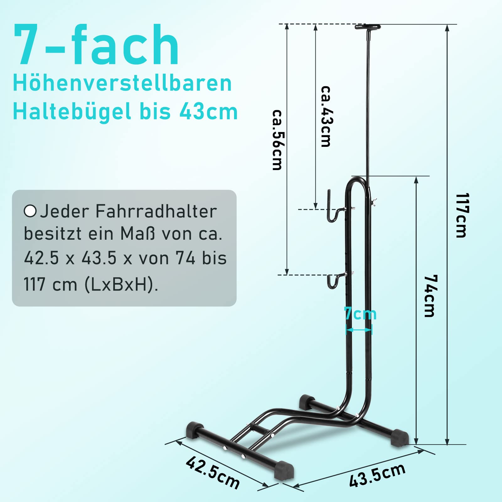 Soporte para bicicleta 3 en 1 (20 a 27.5 pulgadas, altura ajustable, adecuado para rueda delantera o trasera