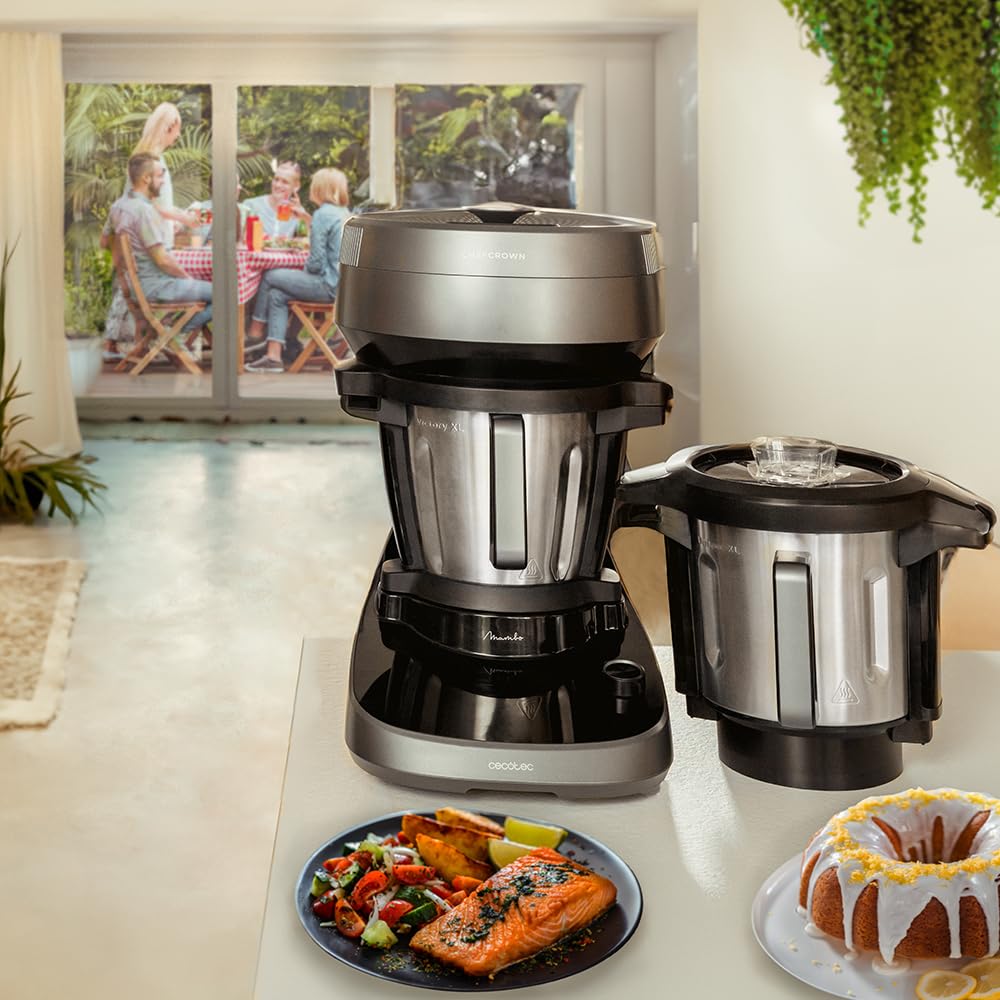 Cecotec Wielofunkcyjny robot kuchenny z dozownikiem żywności Mambo CooKing Total Gourmet. 2200 W, 45 funkcji, tysiące przepisów z przewodnikiem, unikalny słoik 5L i 5L Victory Dzbanek, akcesoria
