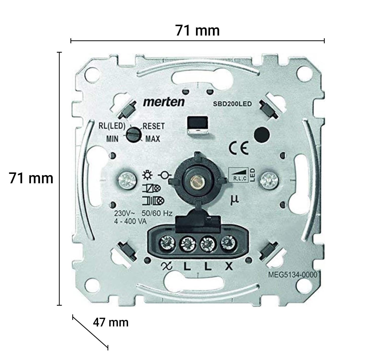 Schneider Electric Merten Universal-Drehdimmer-Einsatz, Dimmschalter, Unterputz, 4-400W, Phasenabschnitt, Aluminium, Artikelnummer MEG5134-0000