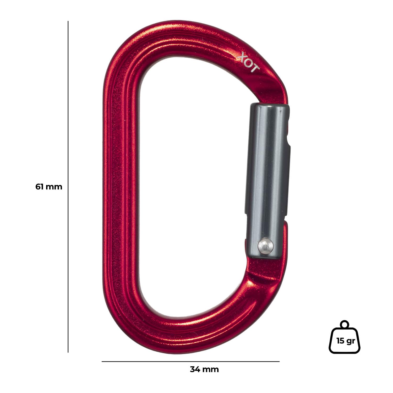 FIXE - Mosquetón Auxiliar Xot de Aluminio 7075 con Cierre Keylock - Ligero y Práctico para Equipamiento Auxiliar - Resistencia 8 kN - Color Rojo