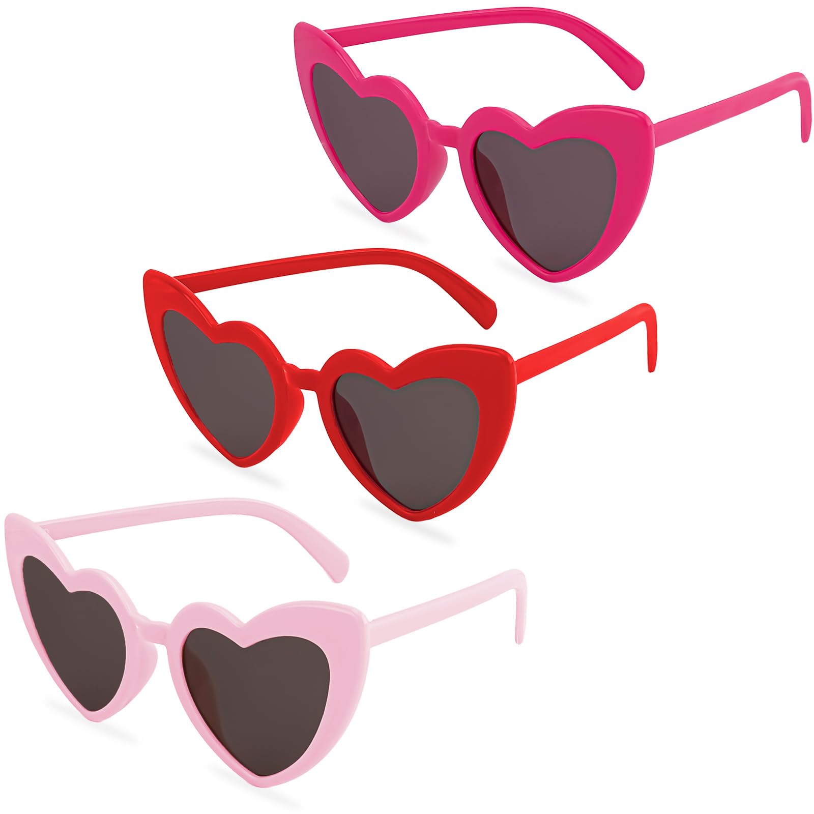 3PCS Valentine's Day Glassess for Women, Red & Pink Heart Shaped Sunglasses for Galentine's Day, Bid Day, Bachelorette Party & Daily Stylish Looks