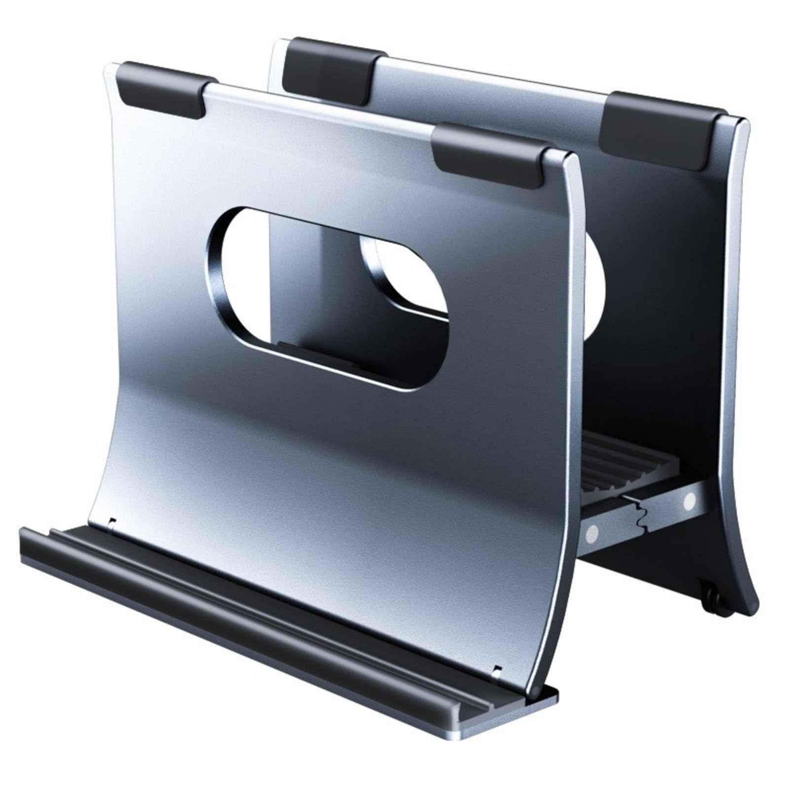 Supporto verticale per laptop con blocco automatico gravitazionale in alluminio ampiamente utilizzato per più modelli di notebook grigio spazio ampio supporto di compatibilità