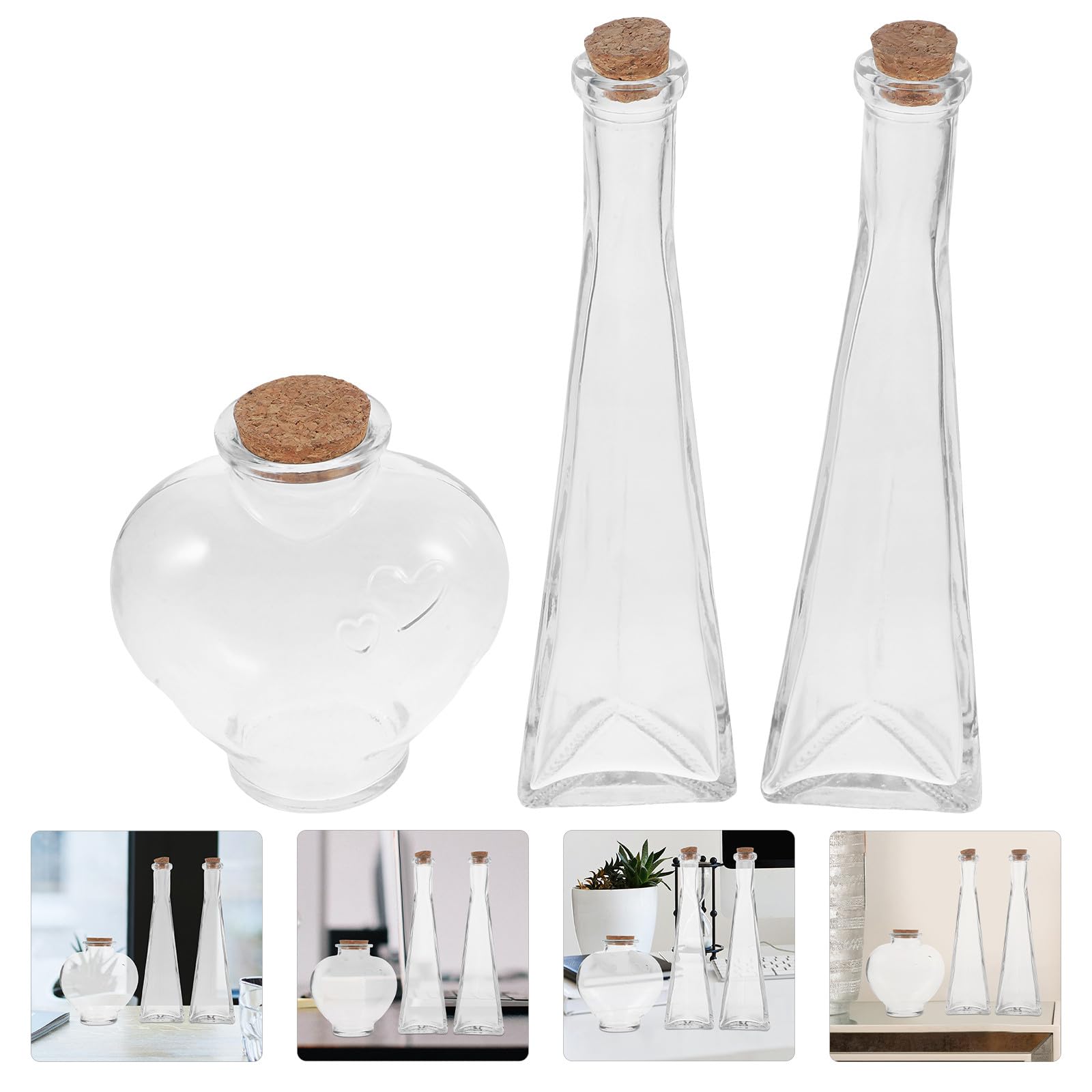 MAGICLULU Juego de 3 Botellas de Cristal para Ritual de Arena en Bodas, Frascos Decorativos Diseño de Origami, Recipientes para Ceremonias y Eventos Obsequios