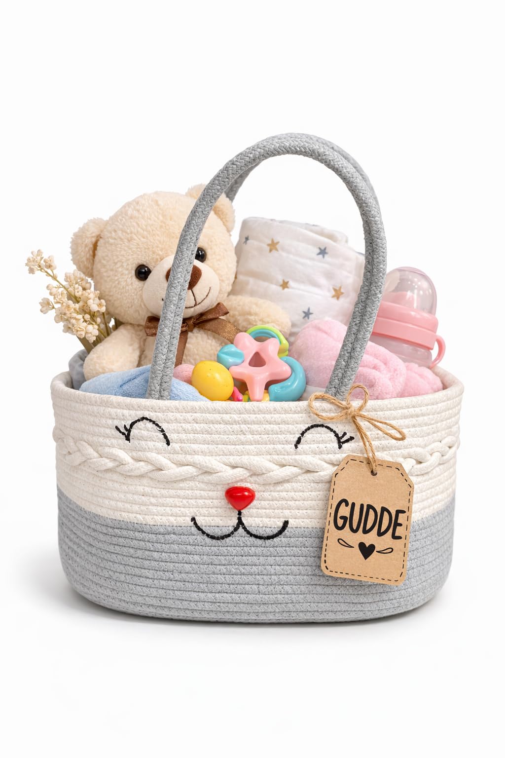 RUGSZONE Cotton Rope Storage Basket with Handle –13x8x8 Inch Baby Gift Basket,Toy Organizer, Nursery Storage Bin,Soft & Durable Woven for Kids Room-image-14