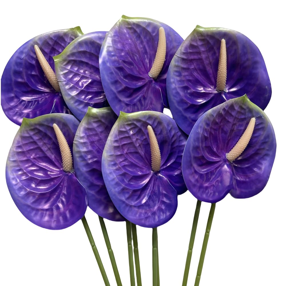 Corkwaw 8 Stück 60 cm künstliche Anthurium-Blumen Real Touch Kunstblumen für Tischmittelpunkte Arrangement und Braut Hochzeit Festival Deko Blumenarrangement (Lila)