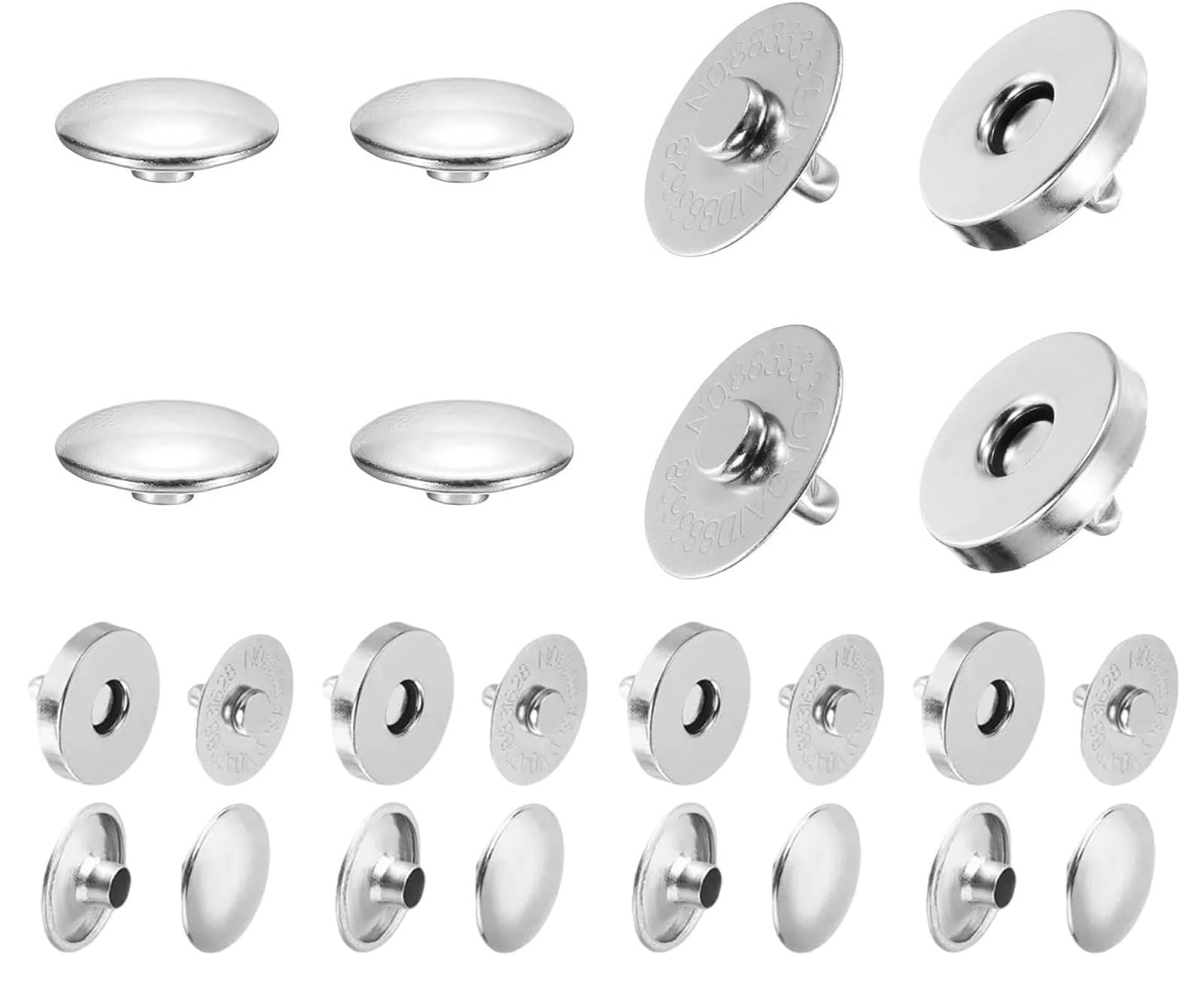 Magnetic Press Studs 10 Sets 14mm and 18mm Diameter Round Magnetic Snap, Strong Button Clasps Double-Sided Leather Snaps(14mm Silver)