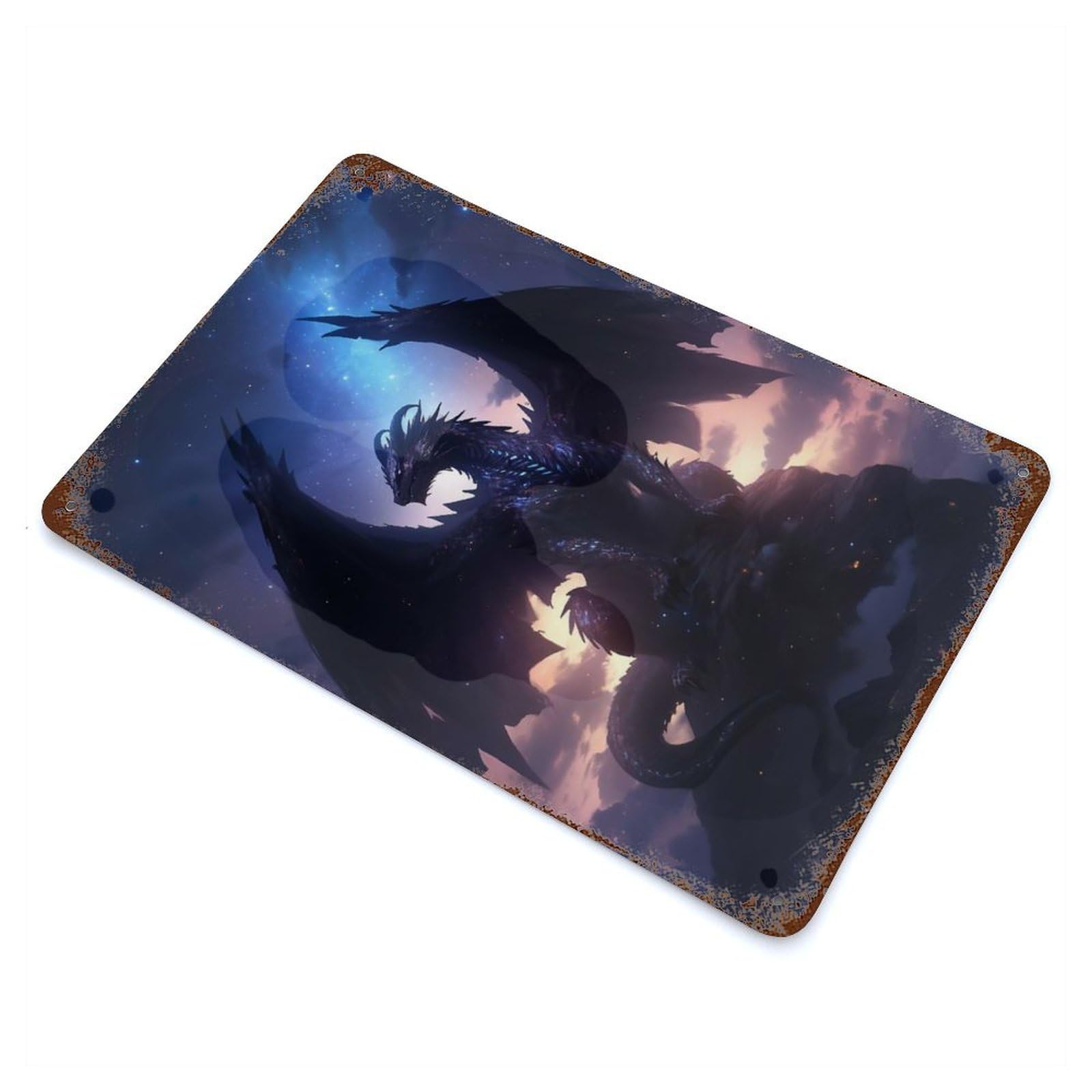 Cosmic Night Furry Dragon Vintage Rust Metal Sign 11.8"x7.9", for Pub, Kitchen And Man Cave Decor, Rustic Home Decor