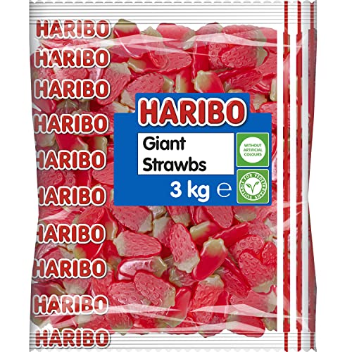 HARIBO Giant Strawbs 3kg bulk bag vegetarian sweets (Pack of 1)