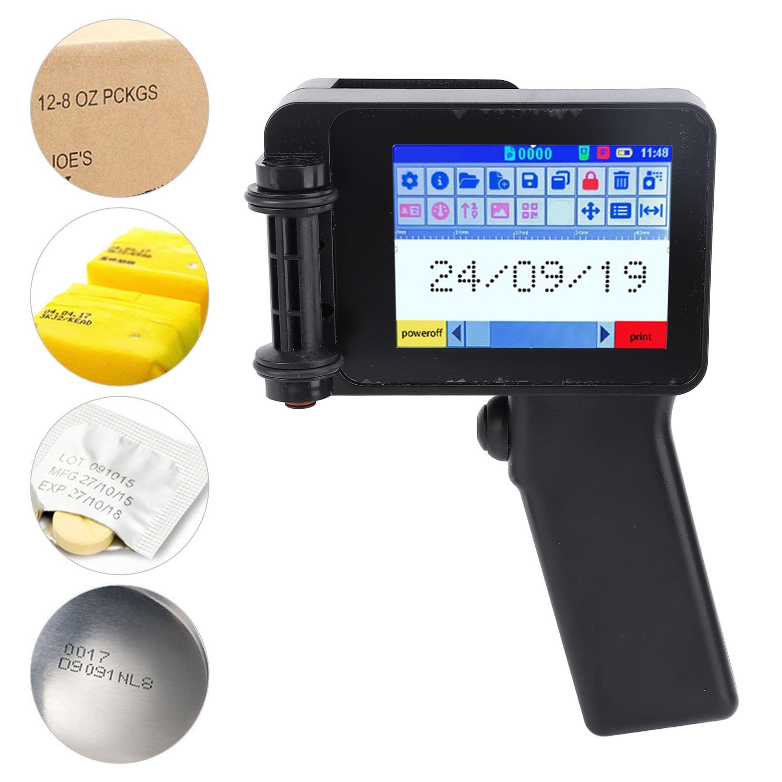 Impresora Portatil, Pistola for stampante a getto d'inchiostro portatile Stampante a ergonomica multilingue 4 CPU HD LED da .3 pollici for codici a barre