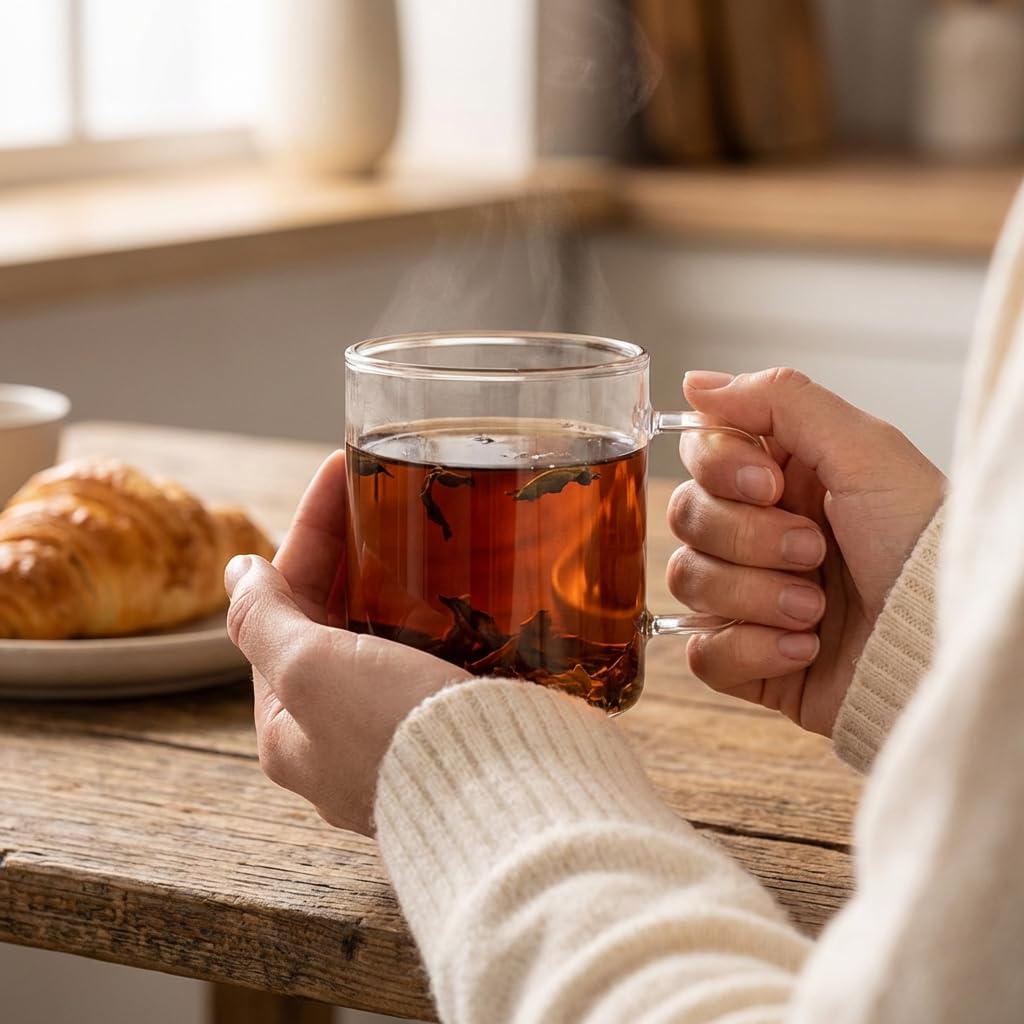 Wilmax | Teegläser mit Henkel & Kaffeegläser | Thermogläser 6er-Set | 400 ml | Gläser für Heiß- und Kaltgetränke | Kaffeebecher | Teetassen | Saftgläser | Glastassen | Spülmaschinenfest