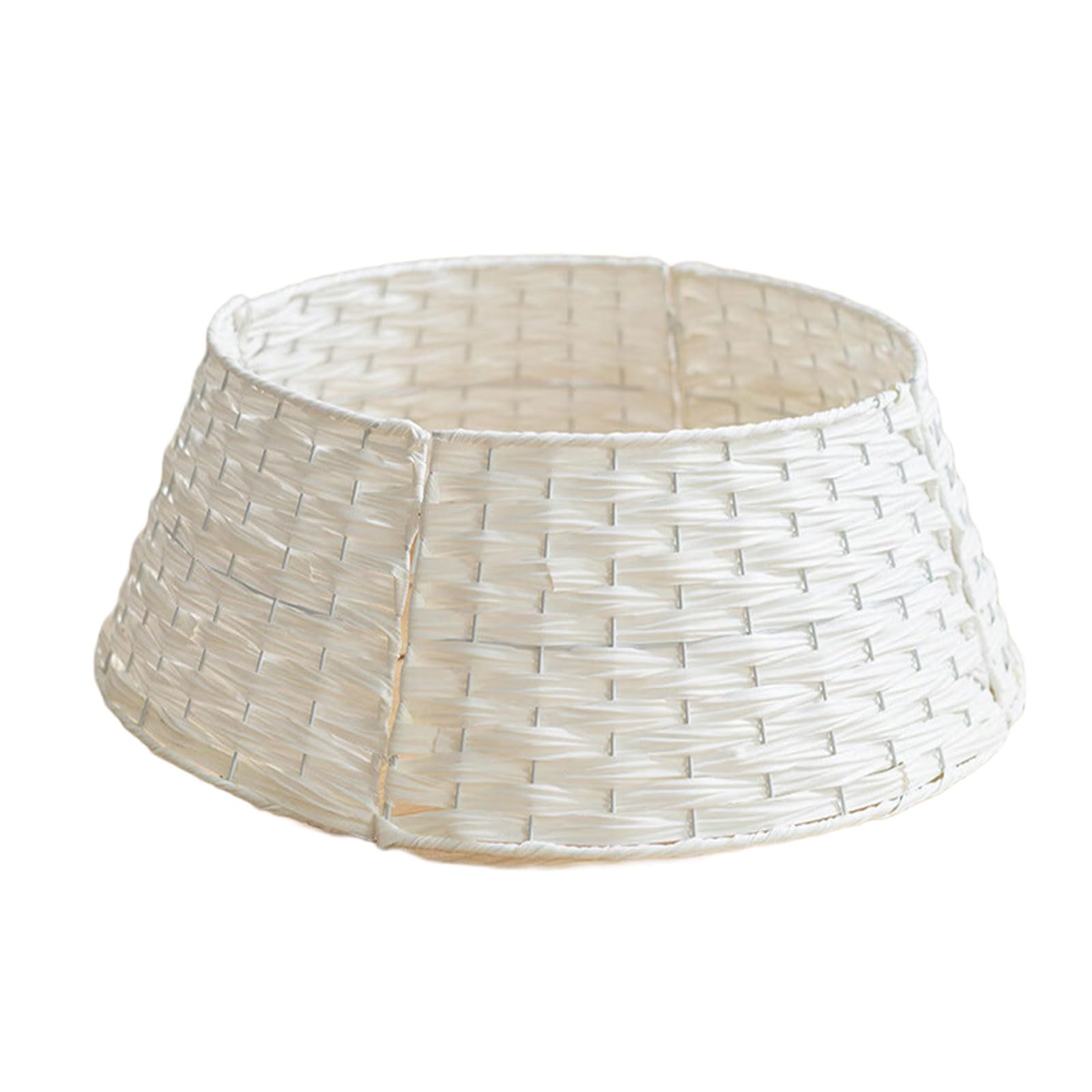 Carotoe White Natural Rattan Christmas Tree Stand Collar Skirt Hand Woven Base Cover Holiday Decoration For Home Rattan Christmas Tree Skirt