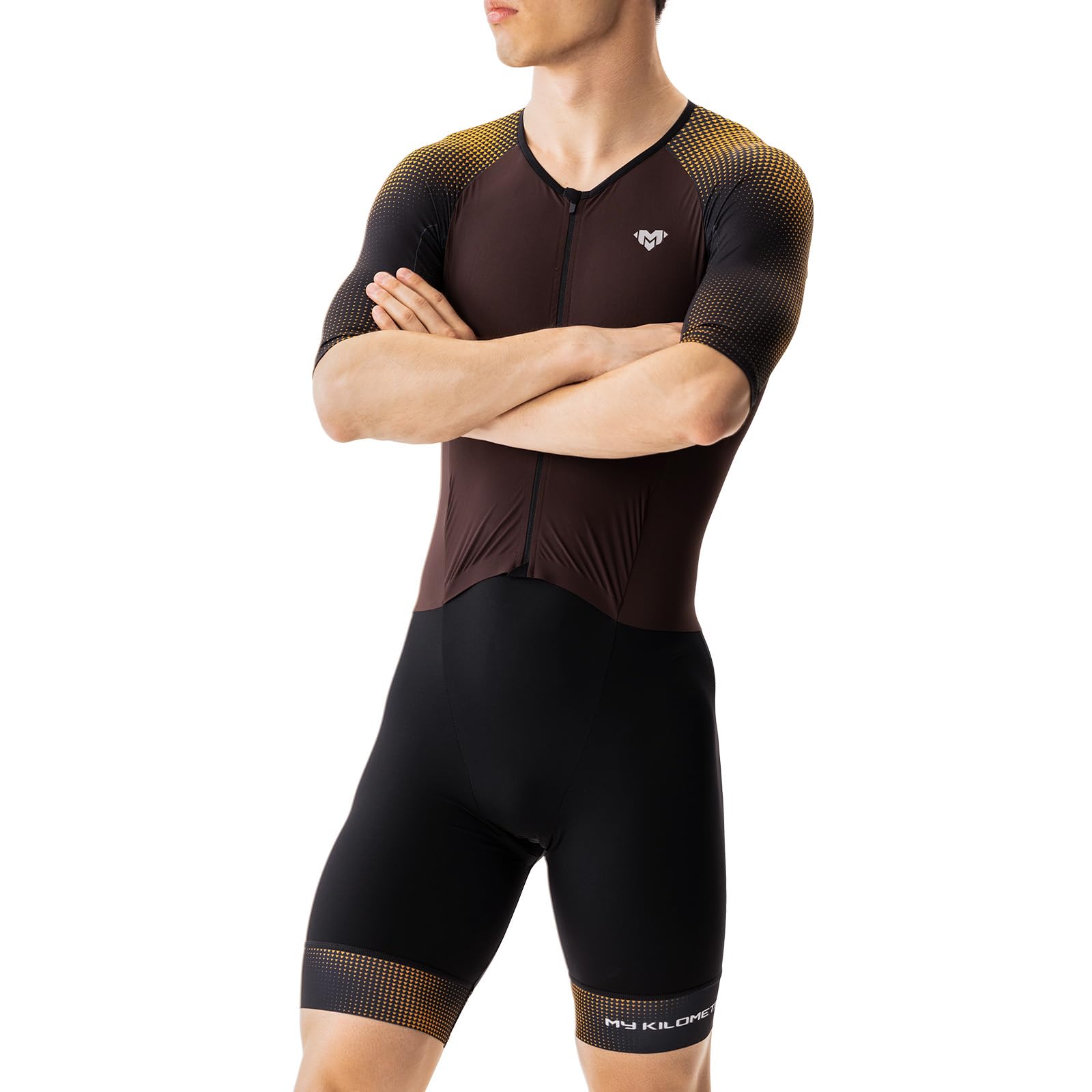 MY KILOMETRE Tuta da Triathlon da Uomo Maniche Corte – Trisuit Traspirante Asciugatura Rapida con Tasca Posteriore