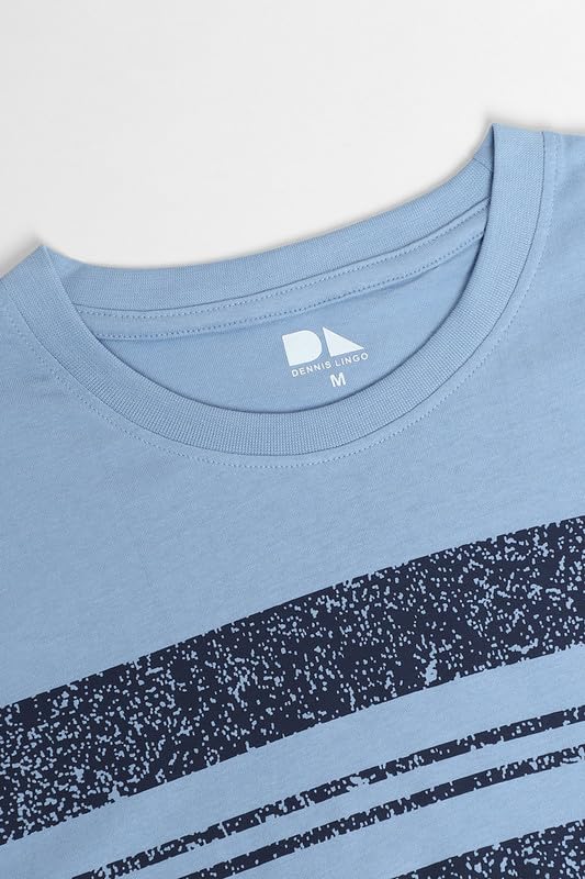 Image of Dennis Lingo Men's Light Blue Cotton Crew Neck Tshirt, Regular Fit Half Sleeve