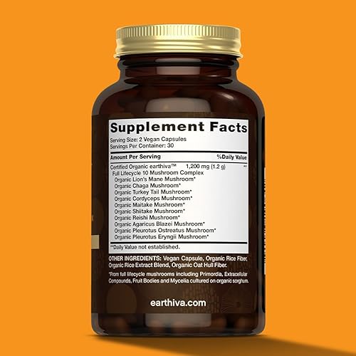 Miniatura 2 de Suplemento complejo de hongos  60 cápsulas  Mezcla 10 en 1  con melena de león, chaga, cola de pavo, cordyceps, maitake, shiitake, reishi y más