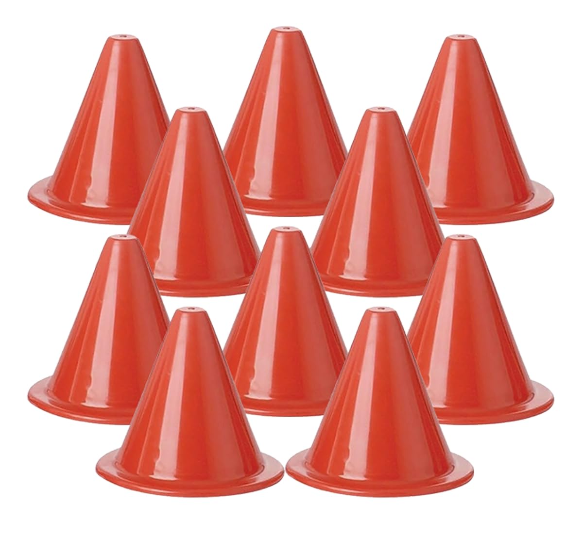 PEGANE Lot de 10 Cône de signalisation, cône d'entraînement Extra-Souple Rouge Hauteur 18 cm