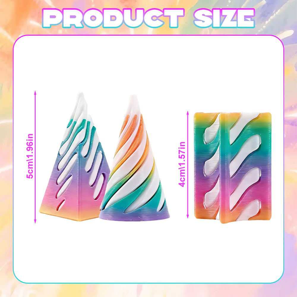 3Pcs Spiral Cone Impossible 3D Printed Fidget Toys Gearball Spiral Cone Fidget Toy Pyramid Passthrough Sculpture for Anxiety Stress Relief Desktop Office Home Decor Gift for Adults Kids (Style 3) - Image 2