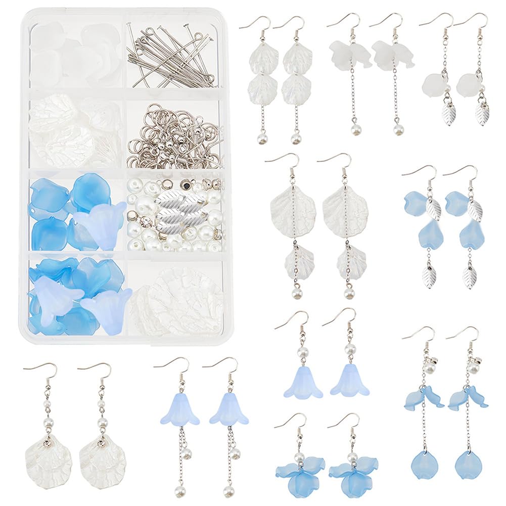 Kit boucles d'oreilles pendantes acrylique avec fleurs turquoise 3D