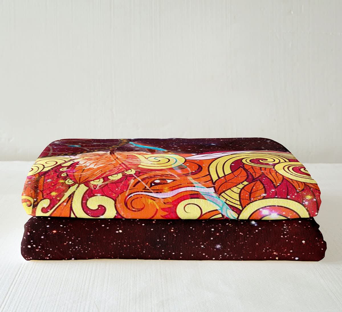 Manta de forro polar para cama, sofá, bohemio, estilo exótico, manta de felpa, atrapasueños, manta bohemia, atrapasueños, manta cálida y difusa, color rojo, Galaxy King, 87 x 94 pulgadas