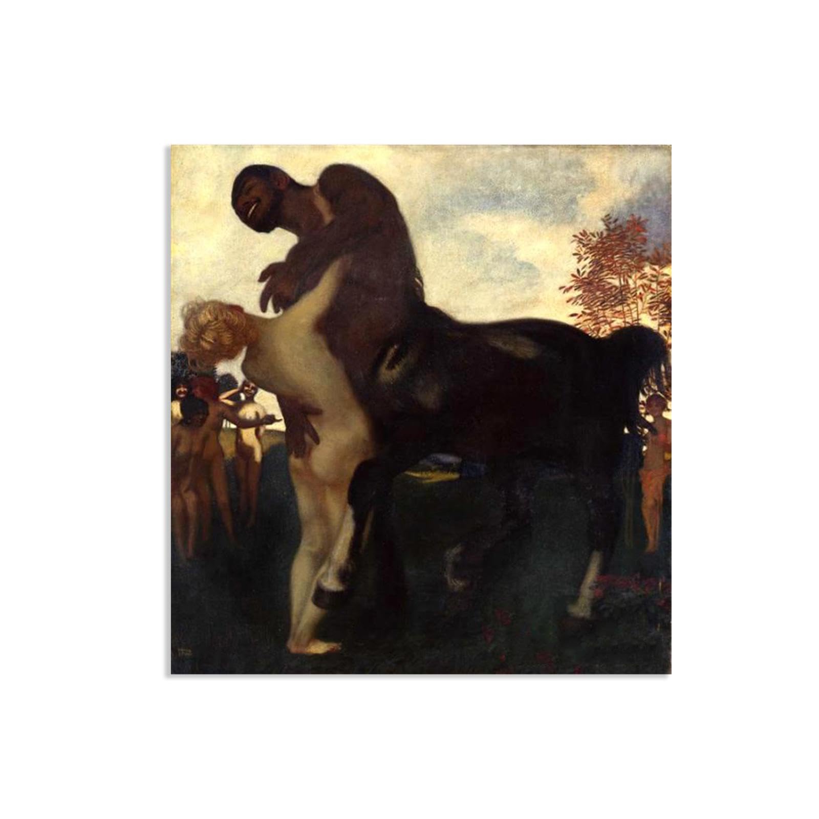 Hau3sh3a Unframed Franz Von Stuck Wall Art Print Centaur Und Nymphe Franz Stuck Painting Reproduction Artwork Abstract Classic Wall Decor For Living Room Bathroom Office 60X60cm(24X24in) Frameless
