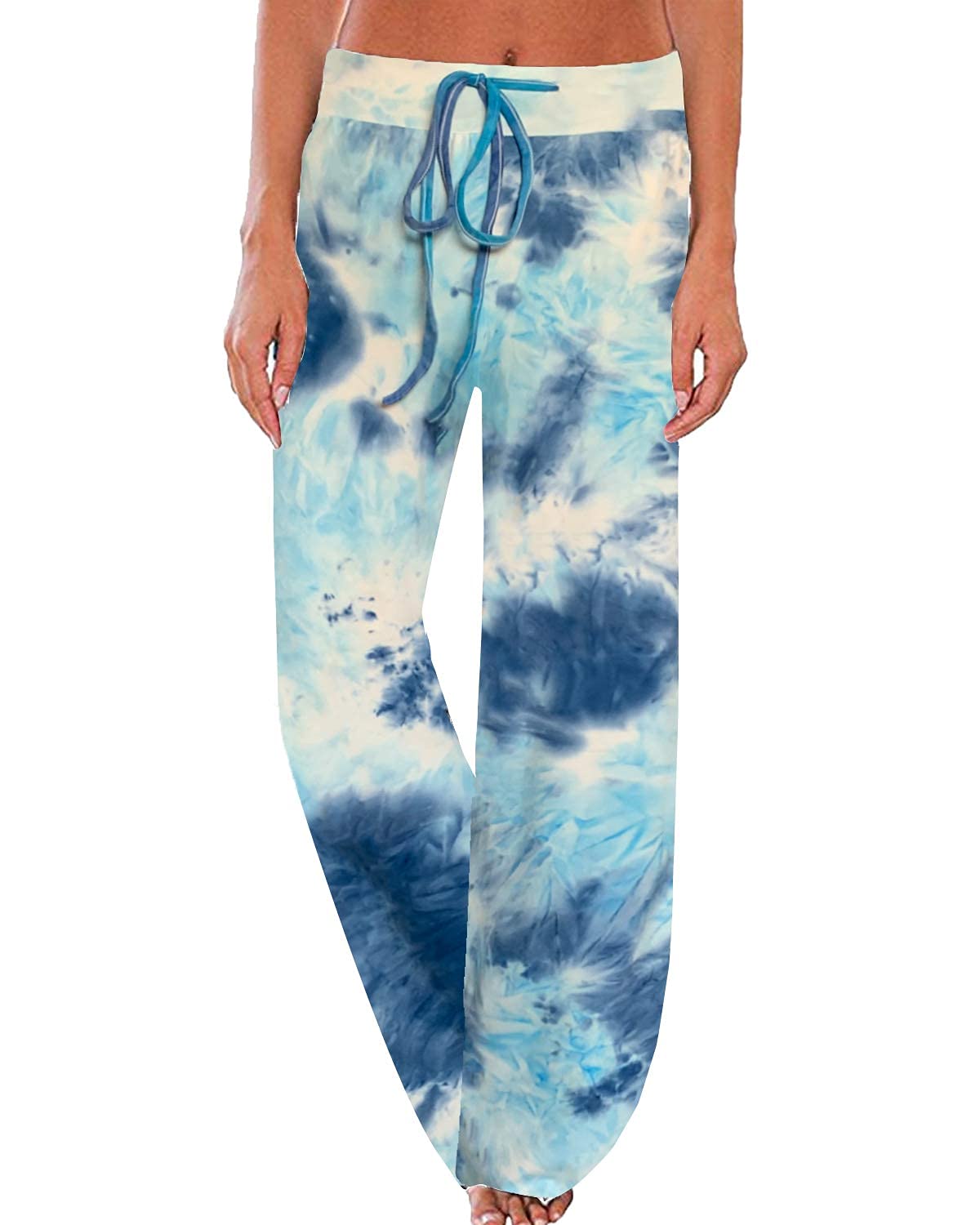 NEWCOSPLAYWomen's Comfortable Stretch Floral Print High Waist Drawstring Palazzo Wide Leg Trousers