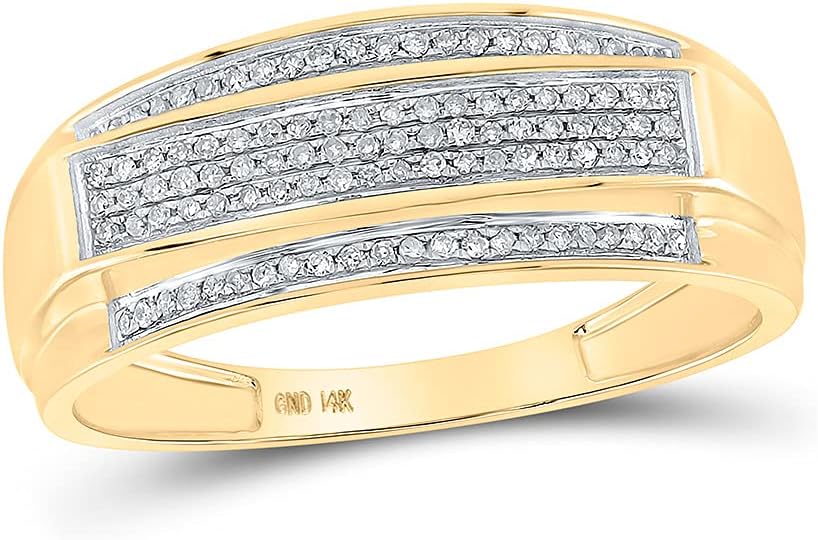 His and Hers Bridal Womens and Mens Engagment and Wedding Band Complete Trio Matching Wedding Rings Set 10K Yellow Gold Round Diamond Cluster 3/4 Cttw