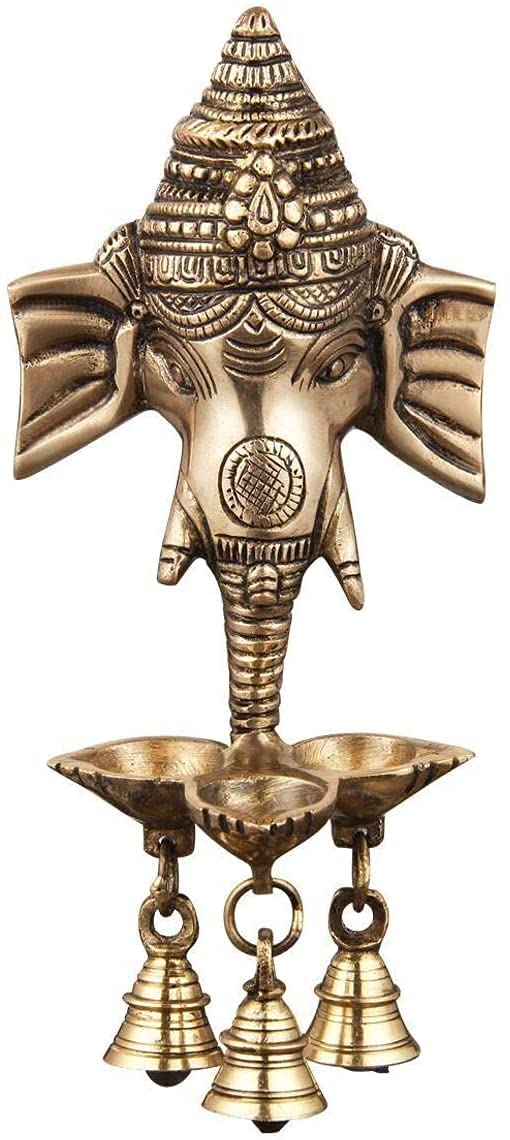 NOBILITY Ganesha Brass Hanging Diya Statue with Bell Standard Ganesh Idol for Pooja Home Decorative Puja Diwali Wedding Return Gift Items