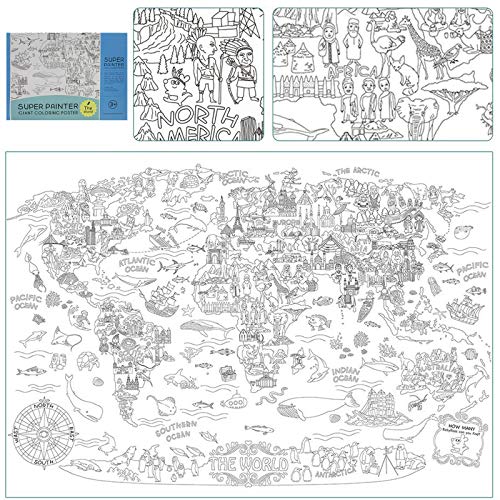 Holiberty Super Painter Giant Coloring Doodle Poster Oversize World Map Theme Scene Drawing Doodle Wall Post Mandala Doodle Art for Children Creative Drawing Educational Gift for Kids Boy Girl Adults