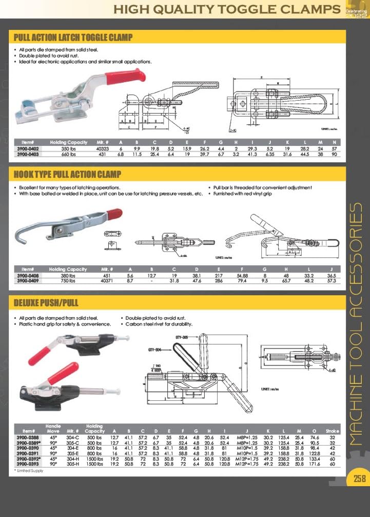 hhip horizontal sólido Bar con brida Base Toggle Clamps (diversos Holding presiones: 200 kg – 880 lbs), 880 lbs Holding Pressure, 1