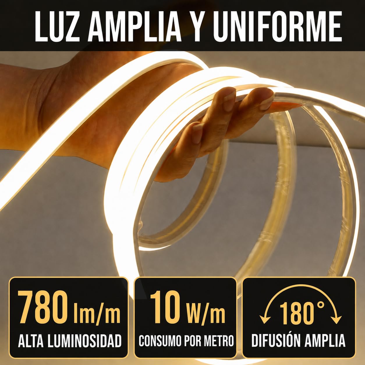 Tira LED COB 220V IP65 para Exterior, Impermeable y Cortable (3000K, 20M)