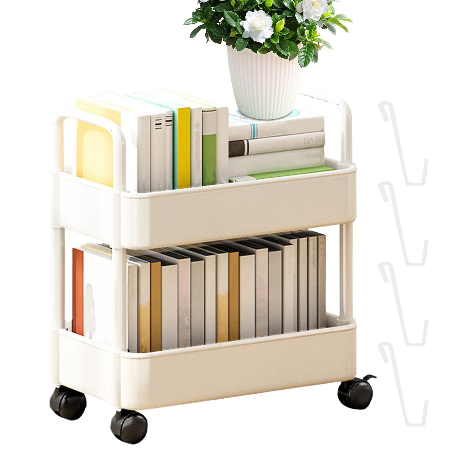 Generisch 2 Ebenen Bücherwagen Mit Rollen, Rollwagen Organizer Bücher, Schreibtisch Organizer Rollwagen, Aufbewahrung Rollwagen, Beweglicher Aufbewahrungsorganisator Für Bücherwagen, Heimorganisation