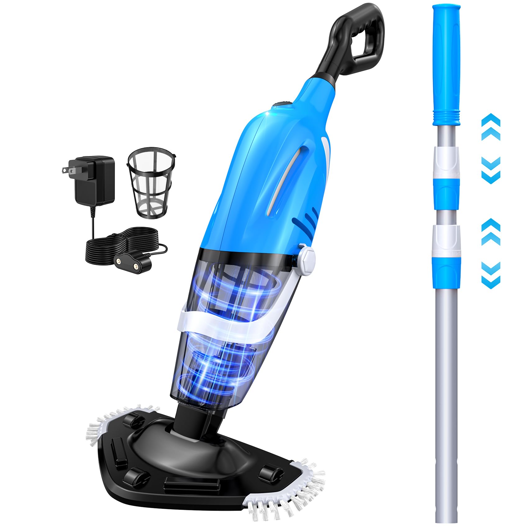 Pool Vacuum for Above Ground Pool with a Telescopic Pole, 80Mins Runtime, Handheld Rechargeable Pool Cleaner with 18.5 Gallons/min Powerful Suction for Above Ground/Inground Pools, Hot Tubs, Spas - 1