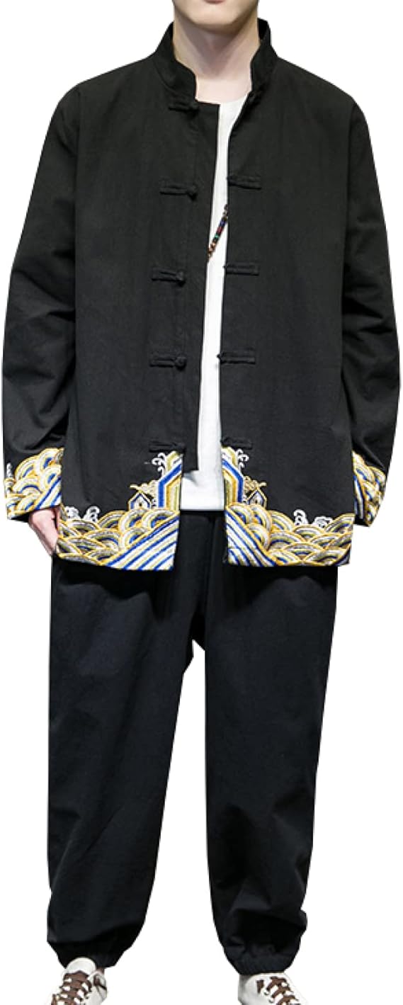 Amazon セットアップ メンズ 上下セット M 5xl 春夏秋 綿麻 刺繍 長袖 ゆったり カジュアル 無地 通気性 通勤 通学 日常 禅服 開襟 男性用 部屋着 トップス ズボン パンツ ロングズボン カーディガン スーツ ジャージ上下セット 通販