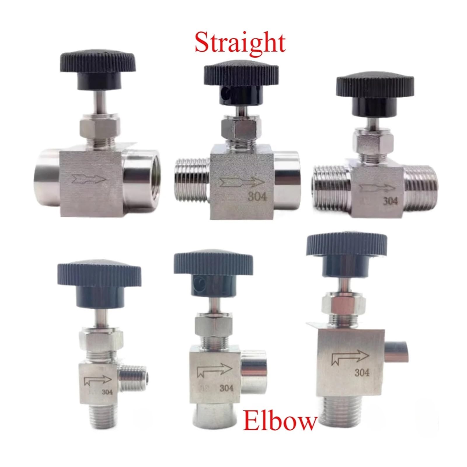 Valvola a spillo dritta/a gomito da 1/8" 1/4" 3/8" 1/2"BSP NPT maschio femmina in acciaio inossidabile 304, controllo del flusso, acqua e olio(3/8",BSP_STRAIGHT_M-M 304)