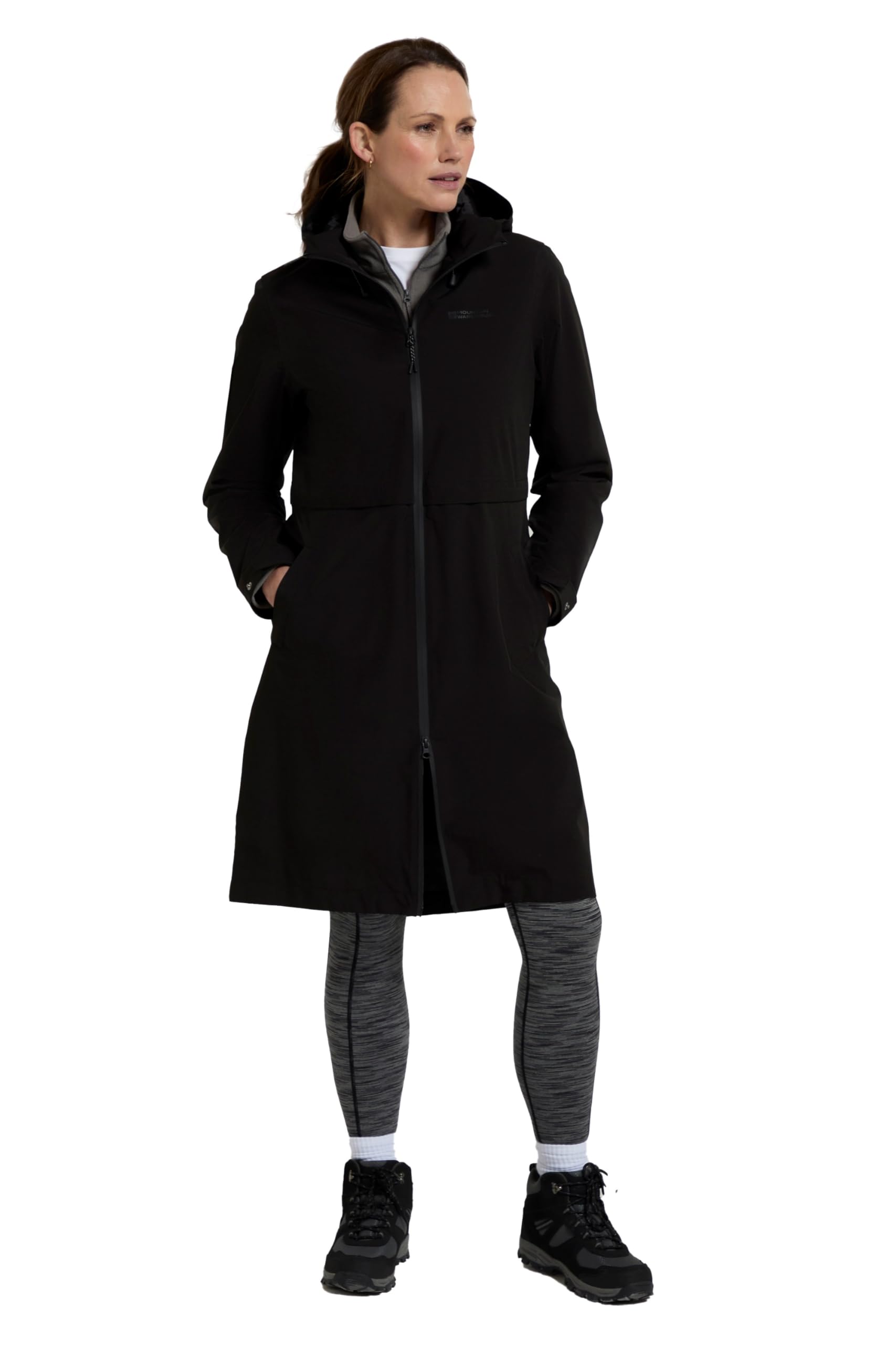 Mountain Warehouse Hilltop Womens Extra Long Waterproof Jacket - Breathable & Lightweight Womens Coat with Side Pockets - Autumn Winter, Walking, Outdoors & Camping Black 6