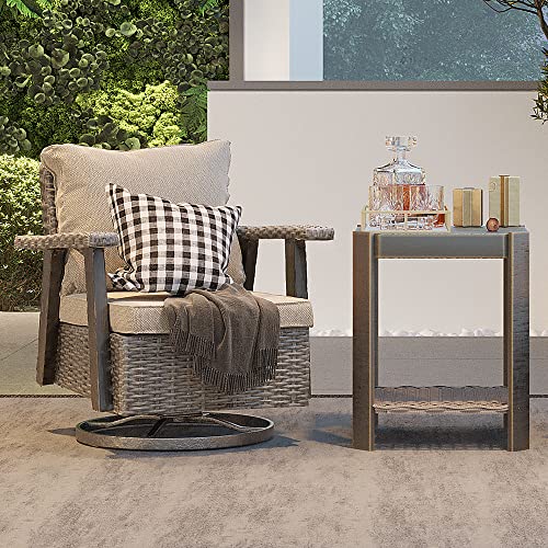 Joyside Patio Chair With Side Table - Patio Wicker Furniture Set 2 Pieces, Outdoor 360 Degree Swivel Rocker Chair With Durable Fabric Cushion And Ergonomic Structure(Grey Beige) #TOP1
