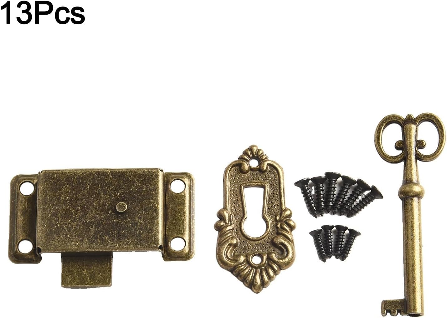 Antique Cabinet Lock Vintage Drawer Latch Metal Chest Lock with Key for Jewelry Box Wardrobe Cupboard Furniture Retro Green Bronze Finish Old Fashioned Door Hardware Set(Green bronze)