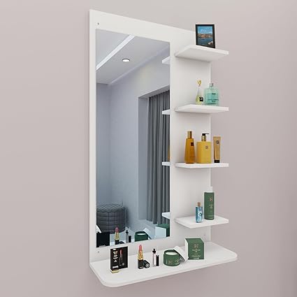 VIKI | Dressing Table with Mirror and Open Shelf,Dressing Table Organizer and Storage,Vanity Shelf,Bedroom Furniture,Makeup Furniture,Hallway 120Cms(H)*70Cms(W)|1Y Warranty, DIY|Frosty White