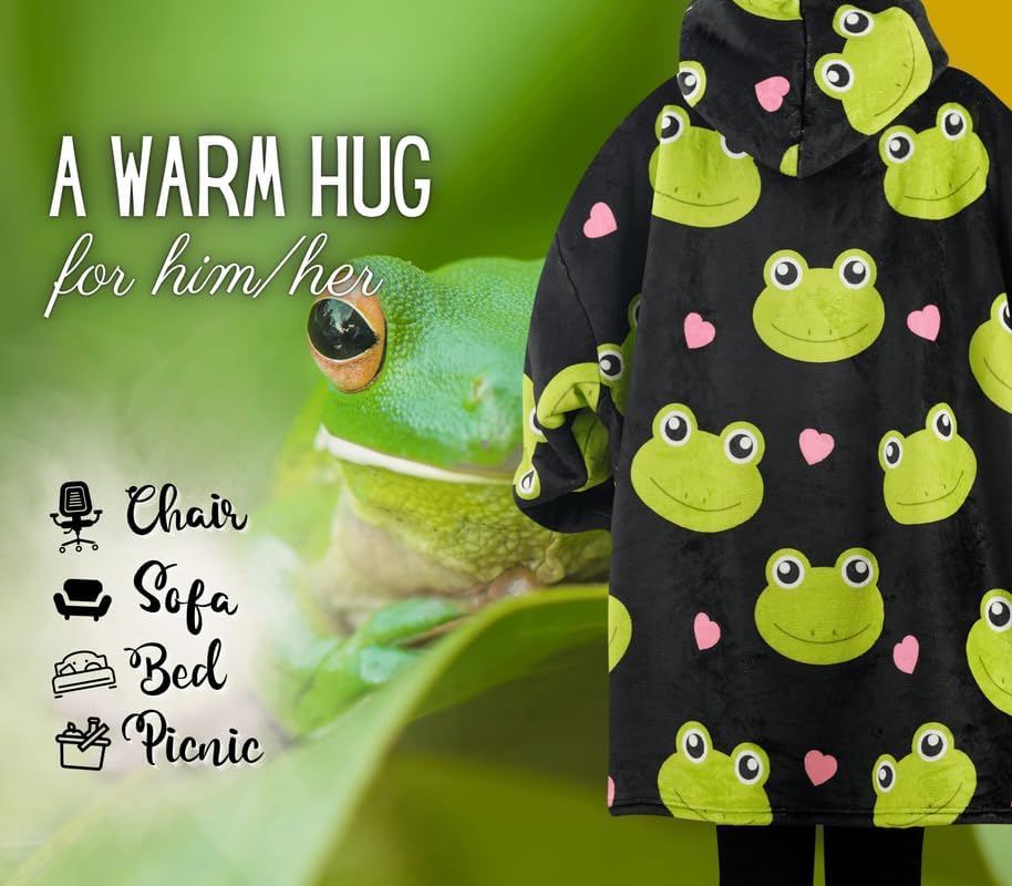 Frog Gifts for Women, Wearable Flannel Frog Blanket Hoodie, Super Soft Warm Cozy with Giant Pocket - One Size Fits Most - Image 7