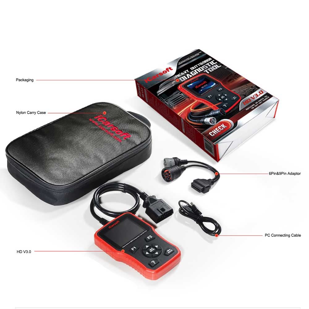 iCarsoft HD V3.0 professionelles und leistungsfähiges Fehlerdiagnose-Tool/Diagnosegerät für LKW, Nutzfahrzeuge