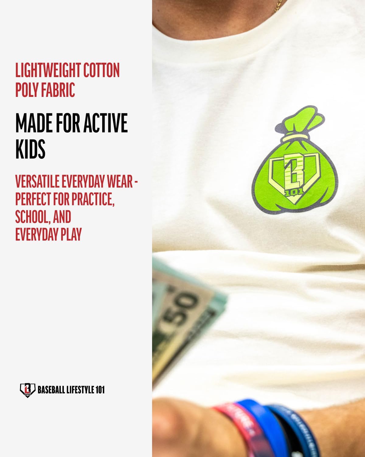 Baseball Lifestyle 101 Bag Chaser Youth Tee for Boys, Soft 60/40 Blend, Breathable, Side-Seamed, Sizes Youth S-XL - Image 5