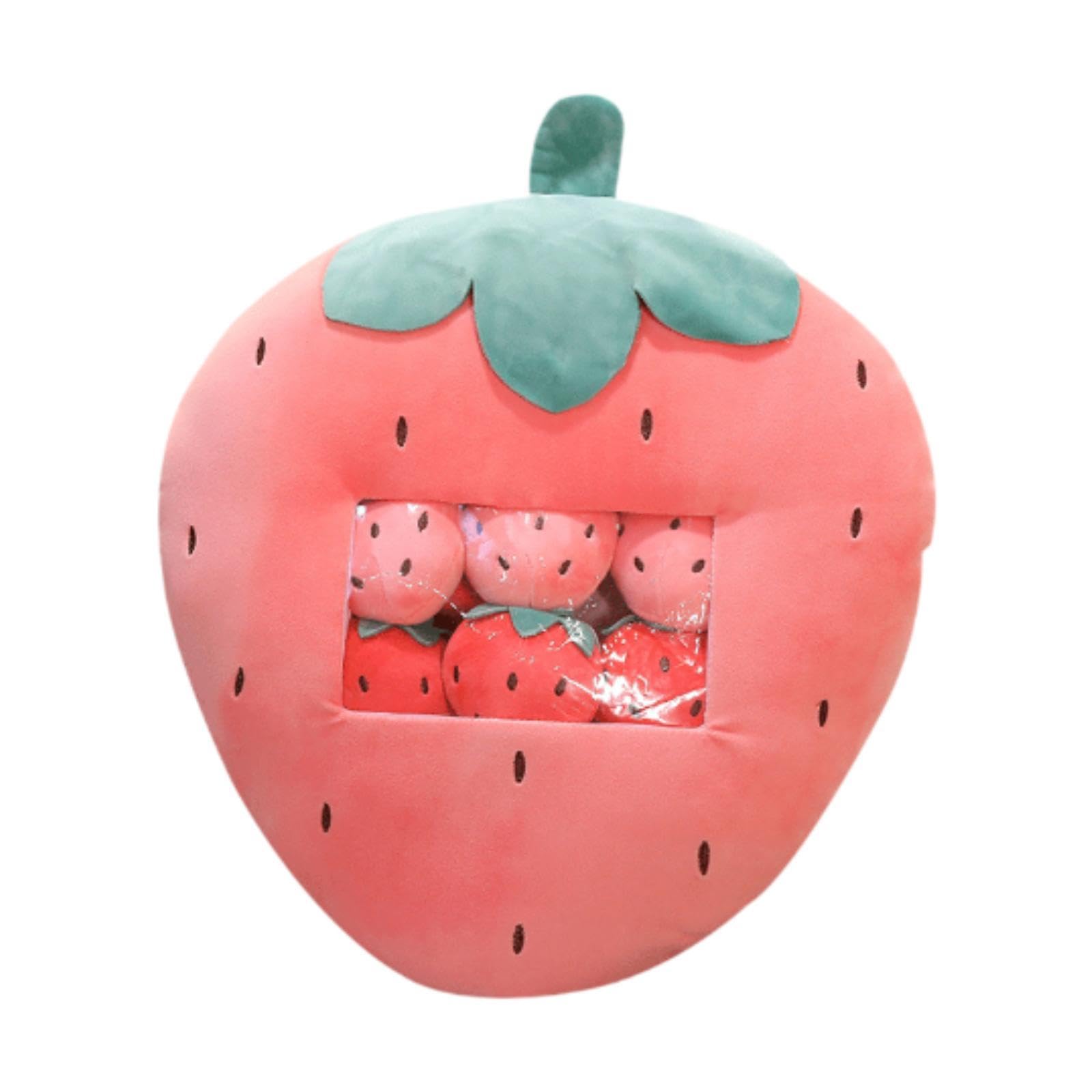 Plüschpuppenkissen, Stofftier, Kinderzimmerdeko mit Kleiner Puppe, Snack Plüschkissen, Lebensmittelspielzeug für Kinder, Erwachsene Und Jugendliche, G, Erdbeere