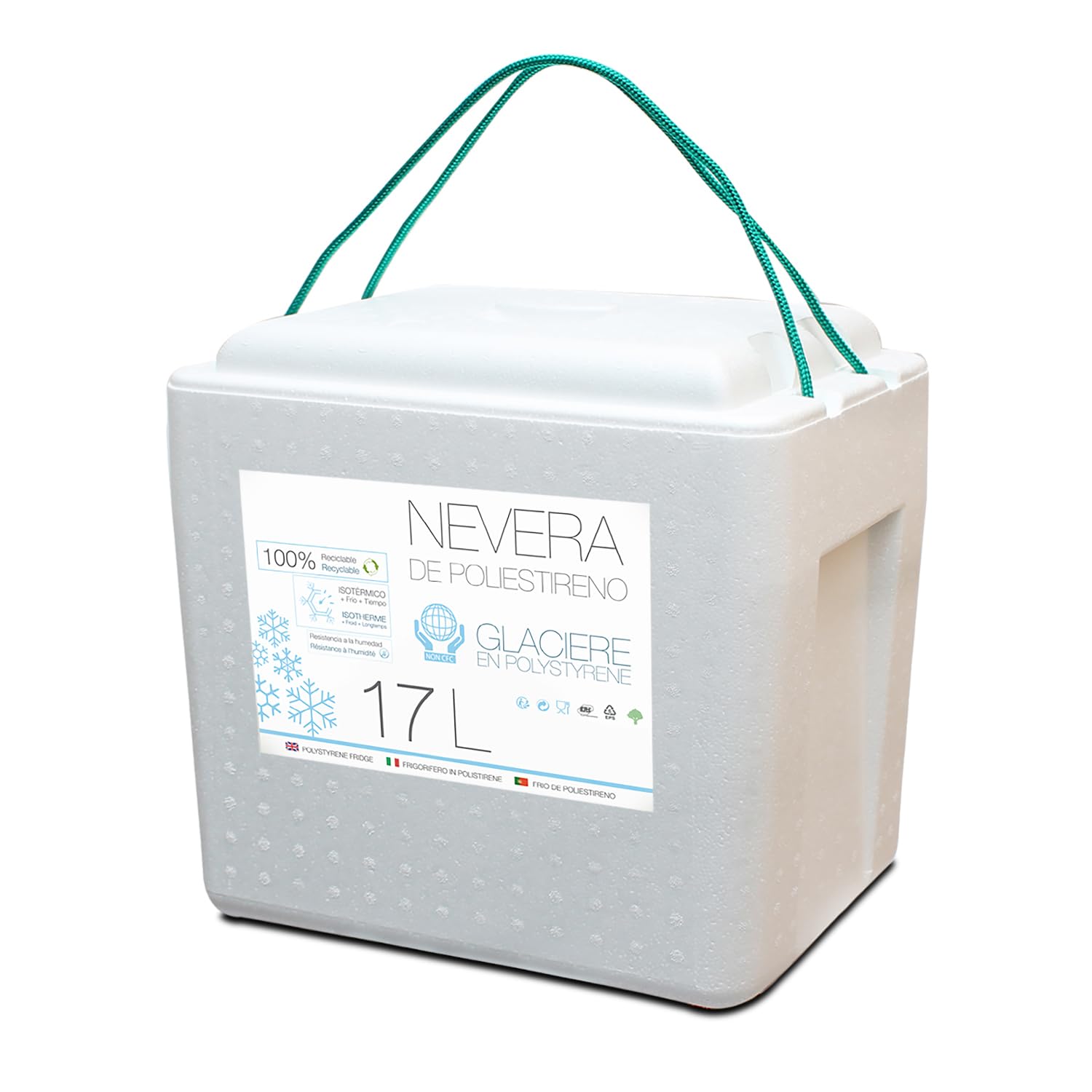 GREATOYAR Caja Térmica de Espuma, Nevera de Poliestireno para Alimentos y Bebidas, Enfriador y Calentador, Reutilizable, 100% Reciclable, 17 litros