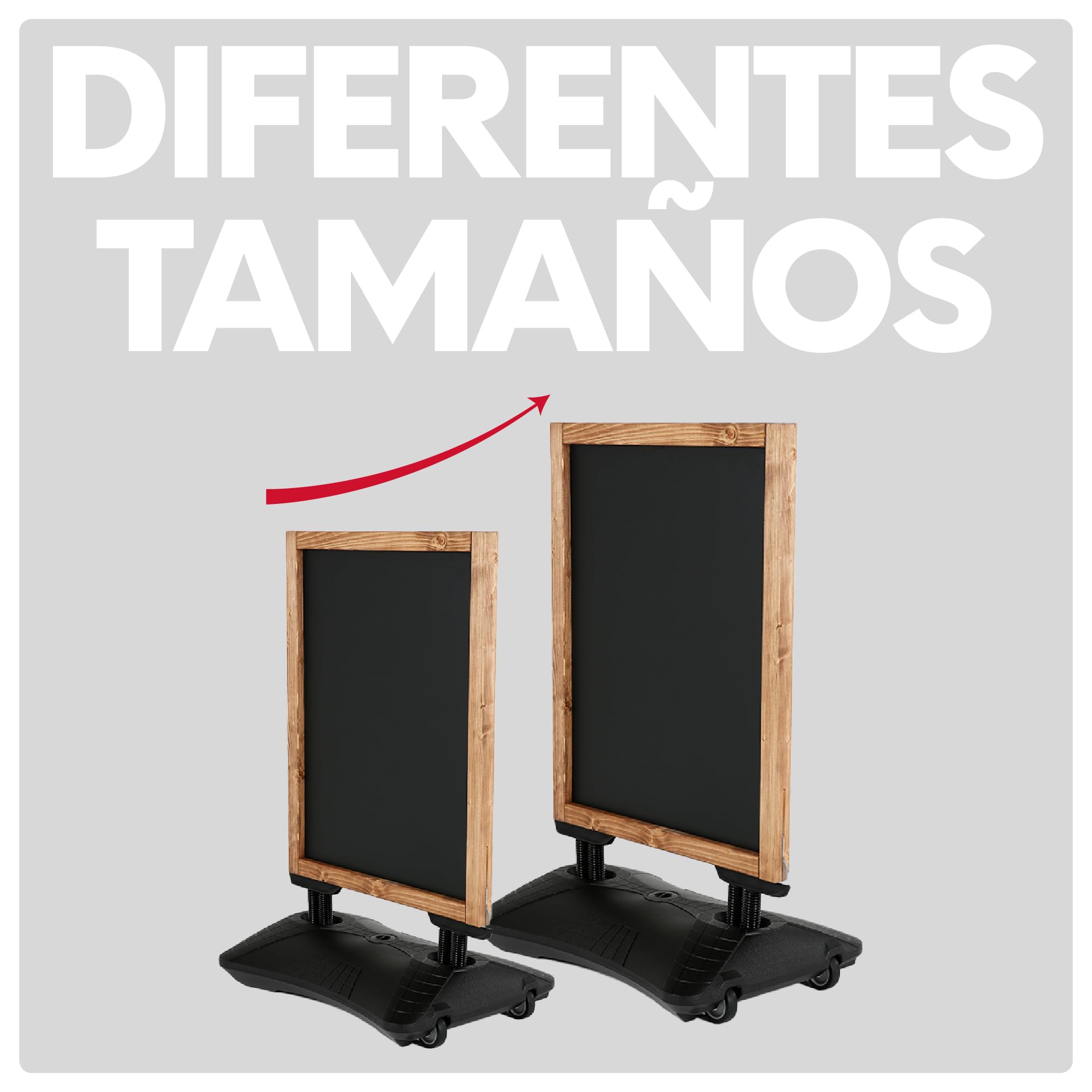 Pizarra Negra Doble Cara para Exterior con Base Rellenable y Ruedas | Pizarra Magnética y para Tiza y Rotulador | Marco de Madera de Haya | Cartel Publicitario para Hostelería (680x460 mm)