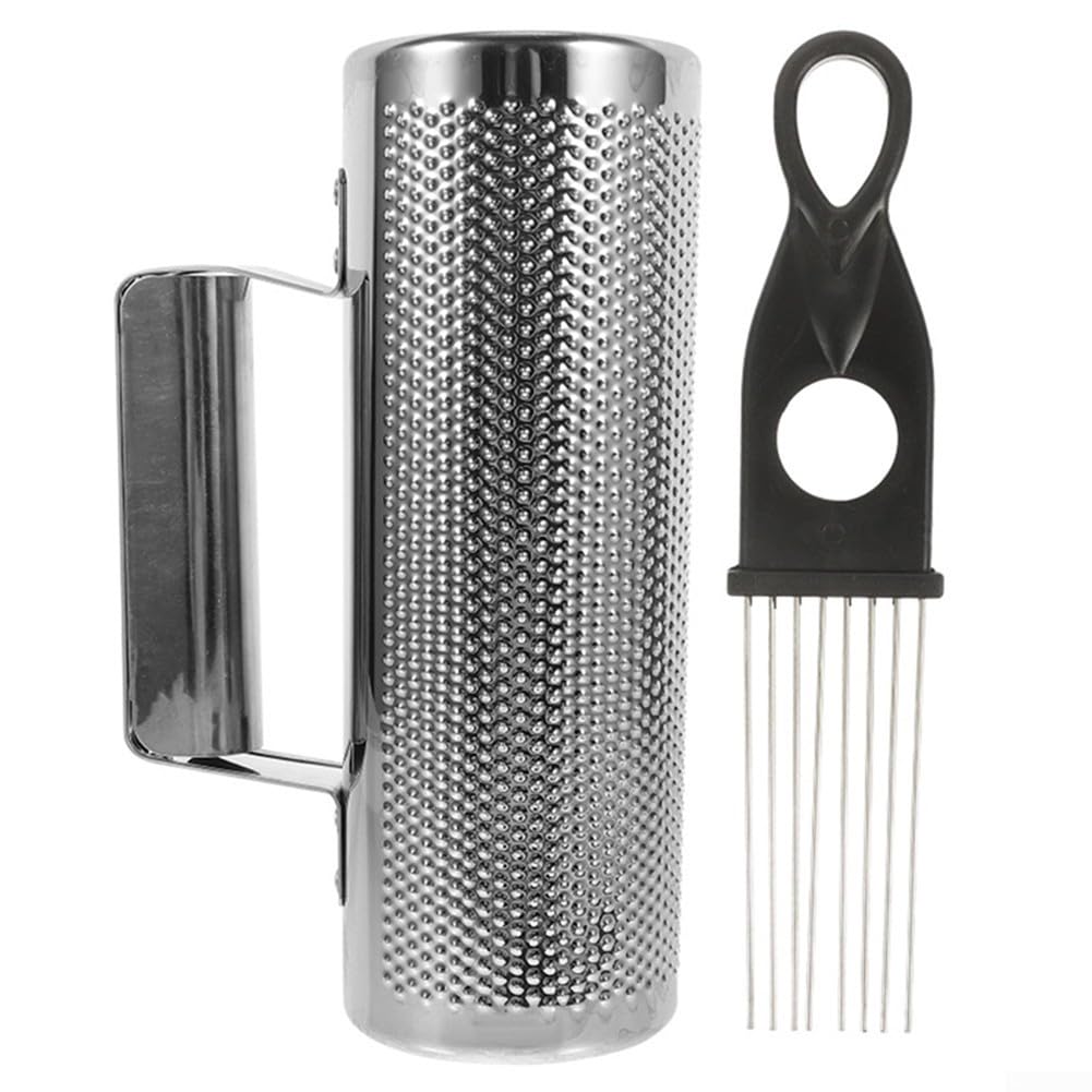 Instrument de guiro à percussion latine en acier inoxydable avec grattoir – Percussion à la main à corps creux pour musique rythmique, comprend un San en métal (7,6 cm, 20,3 cm)