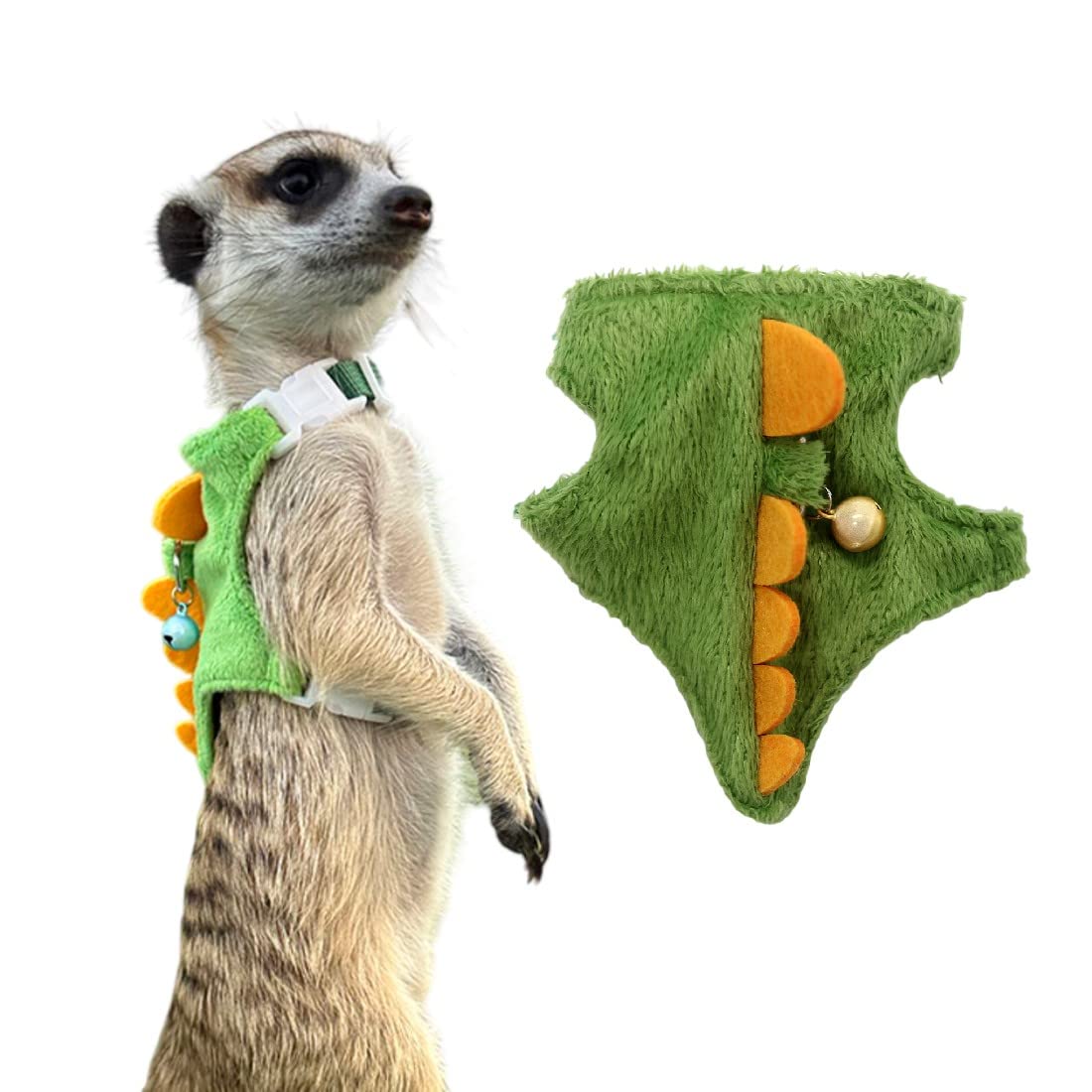 Ferret Harness and Leash, Adjustable Ferret Walking Vest for Squirrel and Small Animal, Soft and Breathable Ferret Lead Leash with Evil Wings and Safe Bell (Dinosaur)