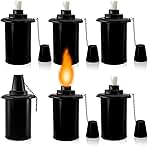 Torch Replacement Canisters 12oz, Outdoor Refillable Canister with Wicks and Caps, Bamboo Citronella Torch Cans for Patio, Garden