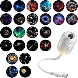 2-in-1 Galaxy Projector Night Light, USB Starry Sky Night Light Projector with Adjustable Brightness, Mini LED Projection Lamp for Bedroom Ceiling Wall Room Decor (24 Projection Films)