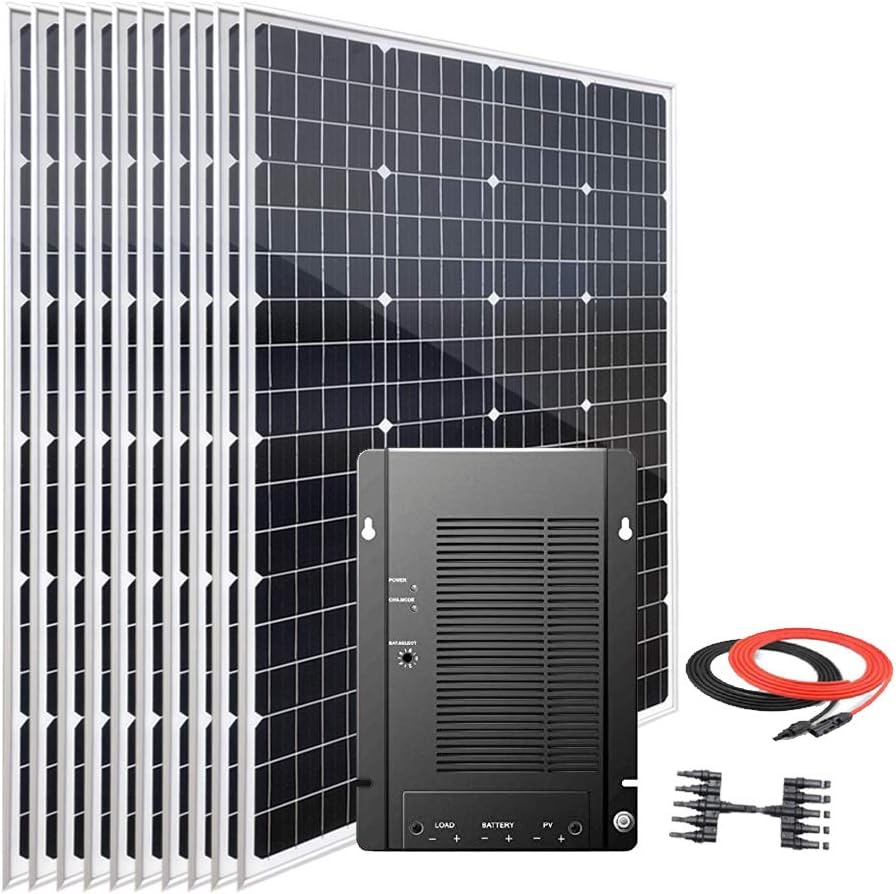 Giosolar 6pcs 100 Watts 12 Volts Monocrystalline Solar Panel Kit for Boat Off-Grid System with LCD Charge Controller/Connectors/Solar Cables for 12V/24V Battery Charging (600W Kit)